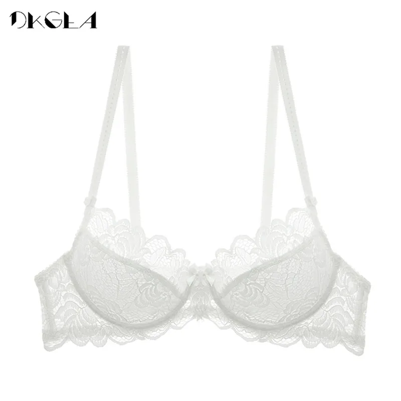 New Hollow Sexy Bra Blue Ultrathin Underwear Plus Size C D Cup Women Transparent Bras Lace Lingerie Gray Brassiere Embroidery