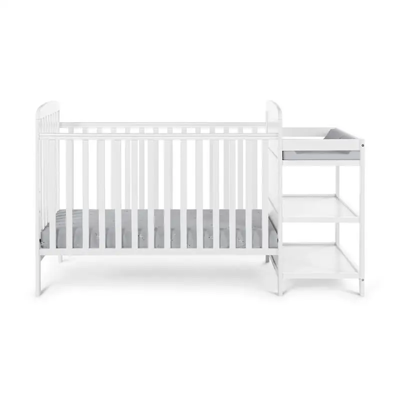 Combo berceau et changeur convertibles 3 en 1, finition blanche, hauteurs de matelas réglables, design peu encombrant, crèche élégante