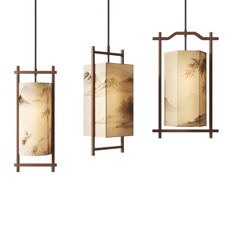 Bamboo pattern Cloth chandelier For restaurant hotel homestay tea room bar aisle lighting home decor New Chinese pendant light