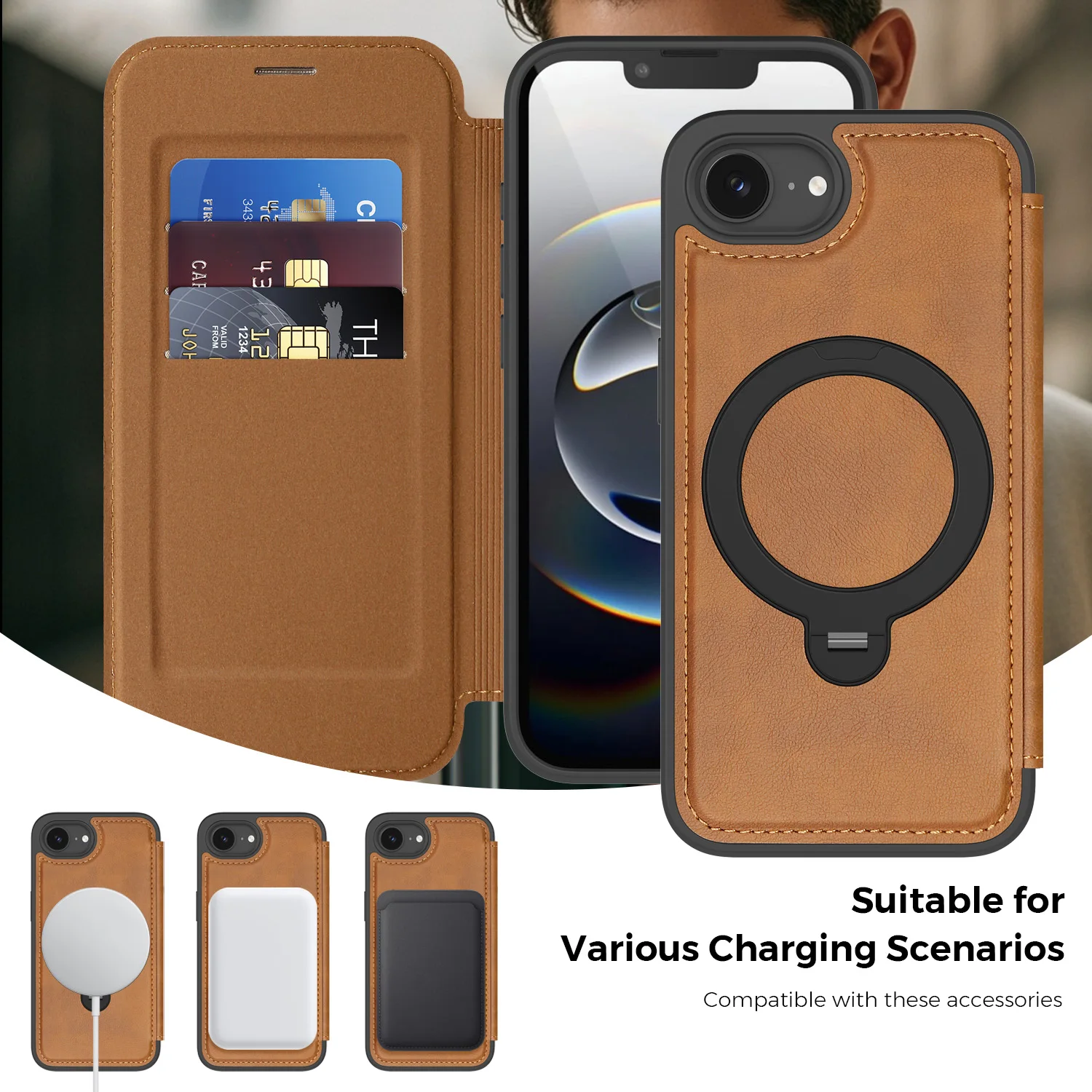 Magnetic Wireless Charging Flip Wallet Case