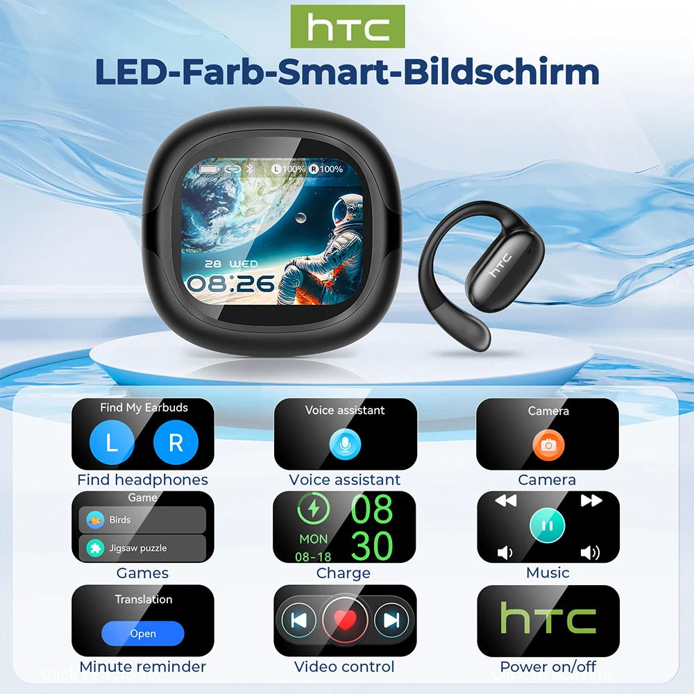 Imagen 6: Auriculares Bluetooth HTC con Sonido Envolvente Hi-Fi Estéreo, Ajuste Cómodo, Ligeros, de Diseño Abierto para Deporte y Correr, Auriculares Inalámbricos NE58