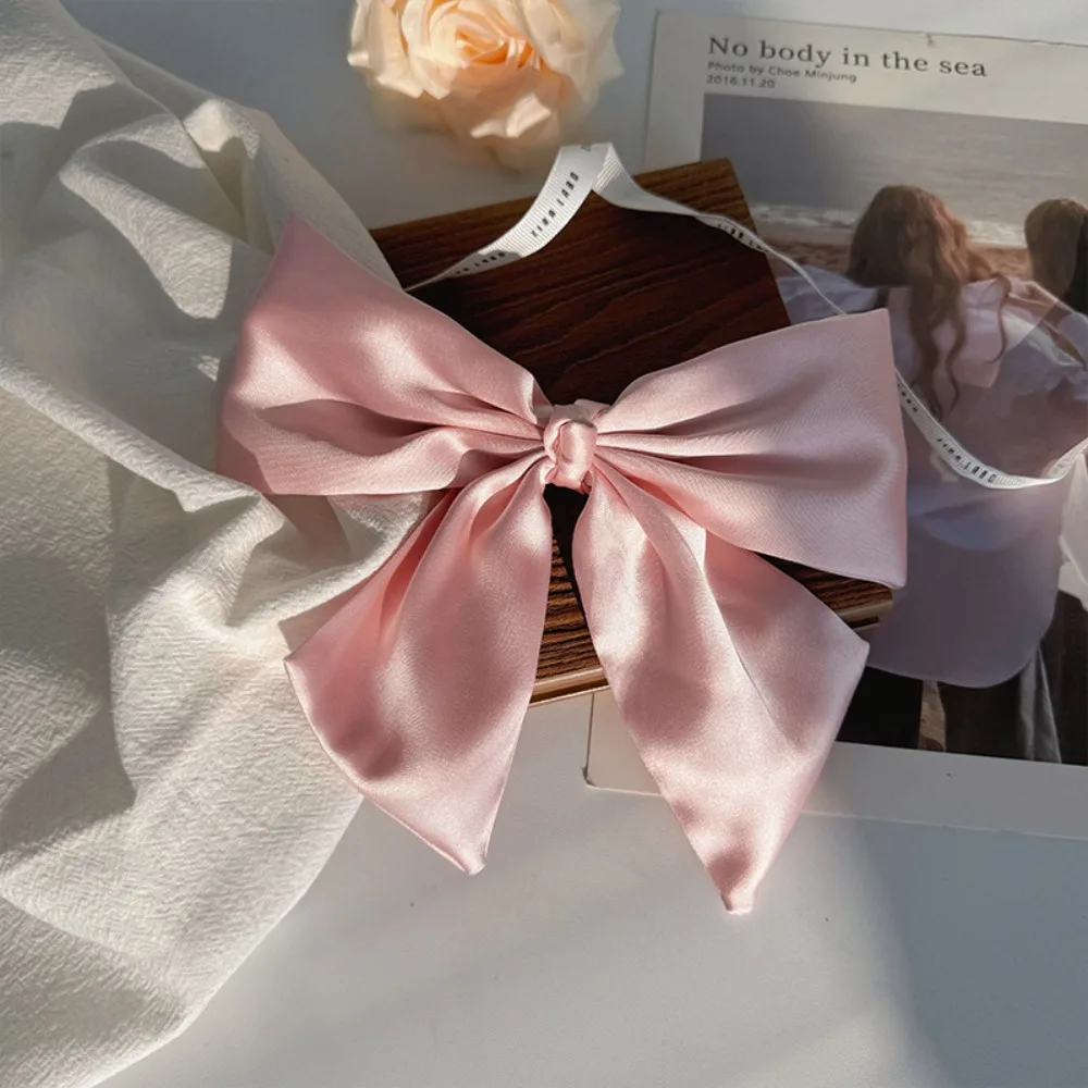 Temperament Big Bow Hairpin Cloth Satin Solid Color Spring Clip Ponytail Clips Female