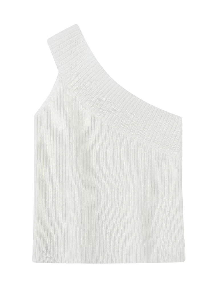2026 Summer Irregular One Shoulder Knit Tank Top Women Unique Designer Asymmetric Shoulder Outerwear Camis Sexy Crop Top