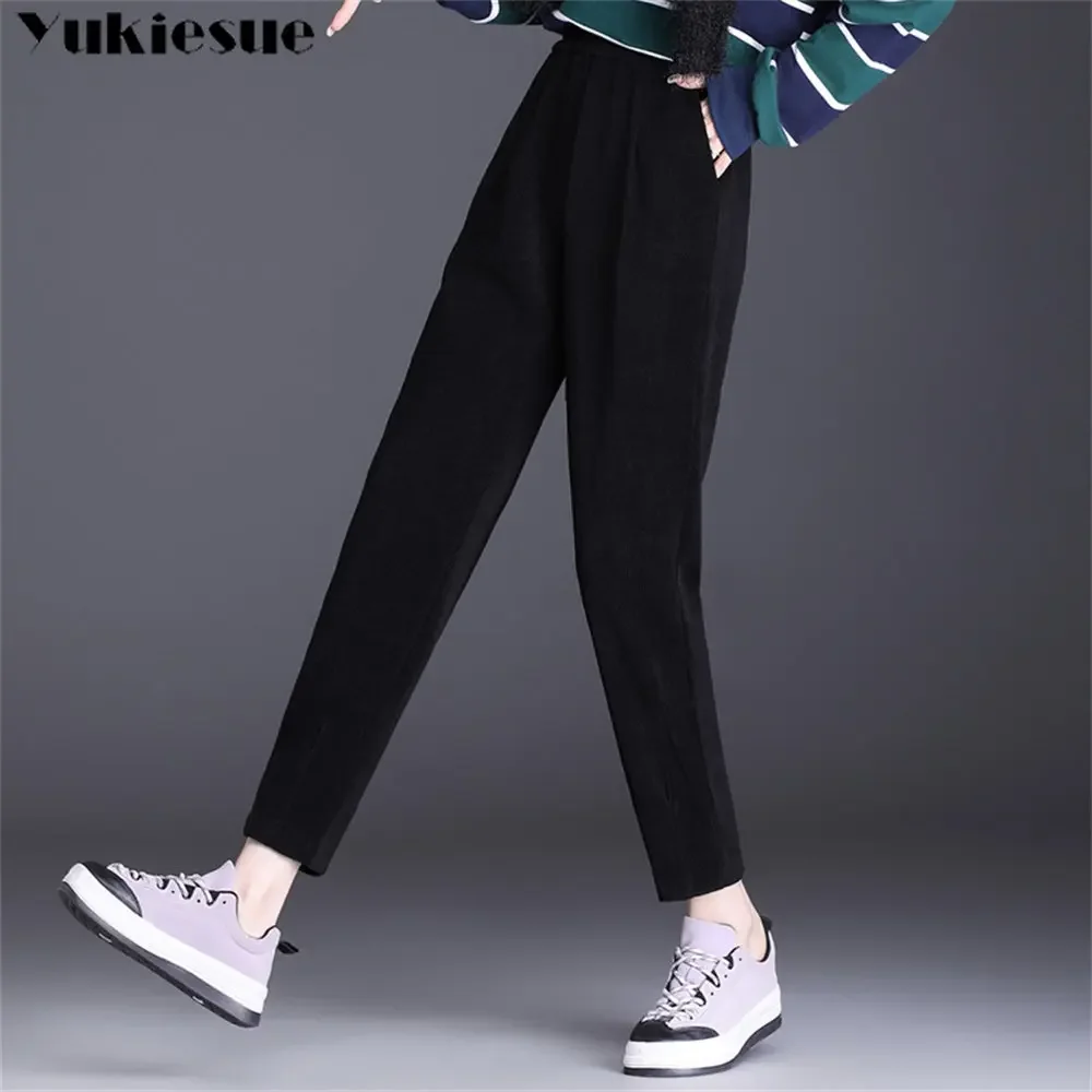 Otoño Invierno pantalones cálidos de pana para mujer Leggings pantalones Harem de cintura alta pantalones de mujer de felpa gruesa Vintage pantalones casuales sueltos