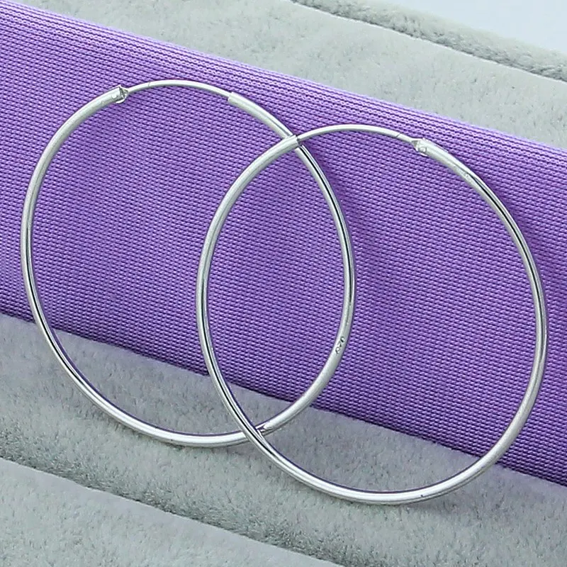 New Trendy 925 Sterling Silver Simple Fashion 3.5cm/5cm Circle Round Hoop Earring for Woman Fine Jewelry