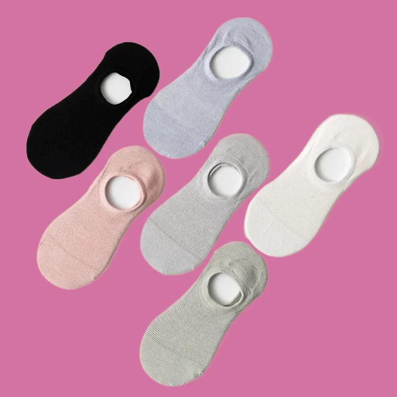 

5/10 Pairs Women Fashion Mesh Shallow Mouth Silicone Socks Non-slip Invisible Socks Ice Silk Breathable High Quality Boat Socks