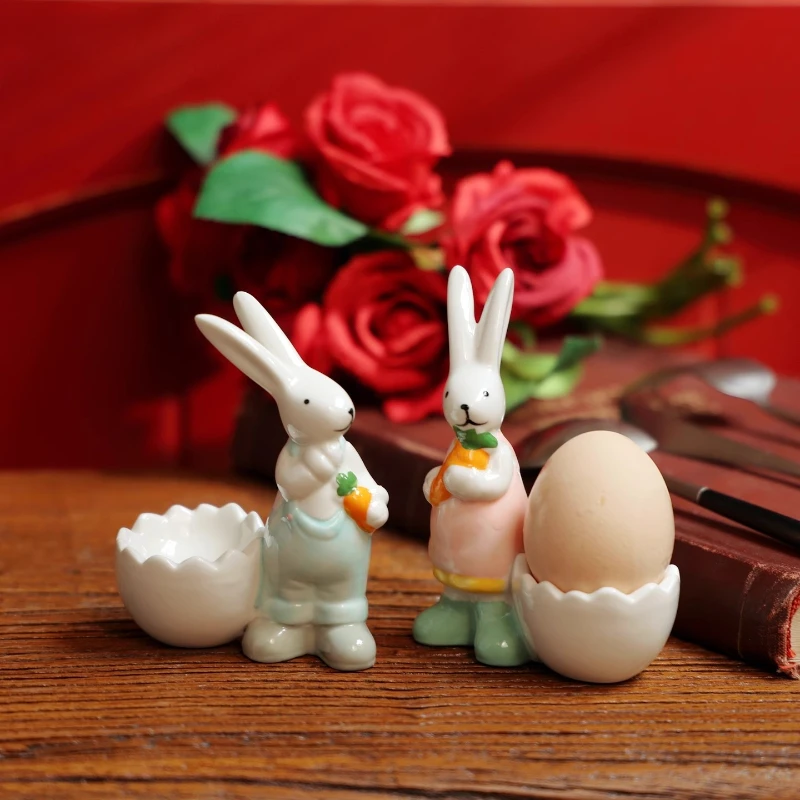 Nordic cute rabbit ceramic ornaments breakfast egg holder living room entrance dining table decoration ornaments home decoration