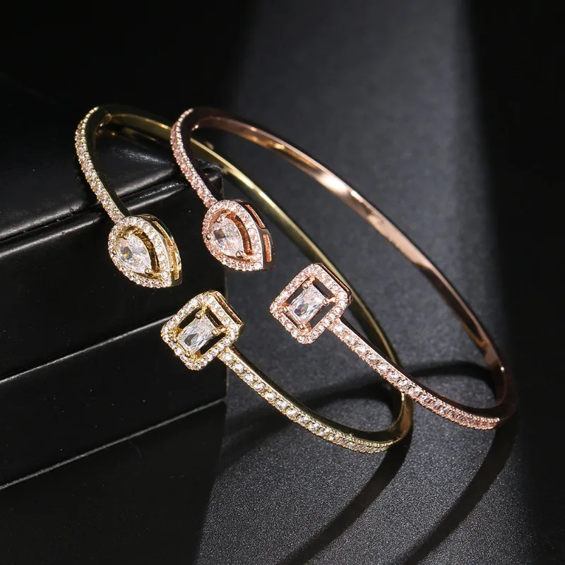 European and American cross-border, fashionable full diamond inlaid fashion design opening adjustable gold copper plating