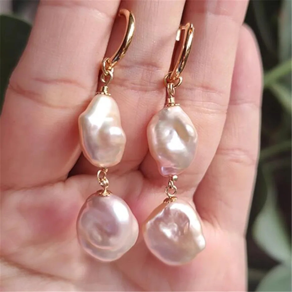 Handmade Natural Multi-Color baroque Pearl Earrings Dangle lady Silver Party Clip-on Women  Beaded Dangle Gold