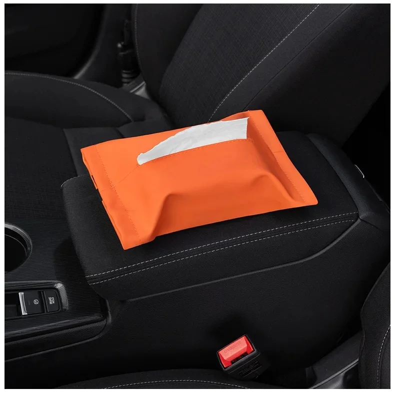 Universal Car Tissue Bag With Fixed Strap Hanging On Backseat Sun Visor Armrest PU Leather Vehicle Napkin Holder Pouch Practical