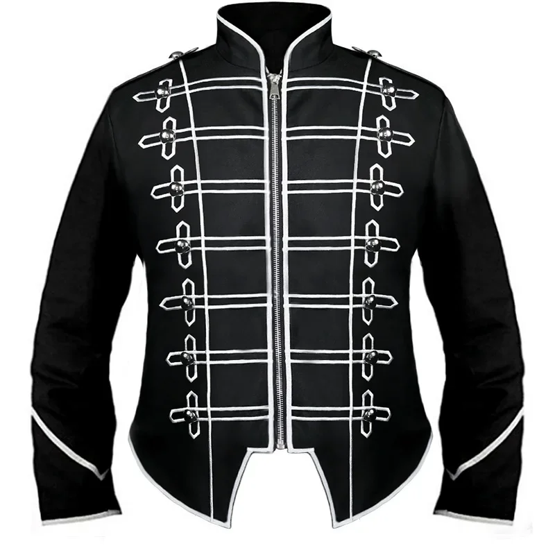 Men's Vintage Military Punk Jacket Golden Rock Star Performance Tuxedo Steampunk Marching Band Drummer Coat Victorian Costume MS