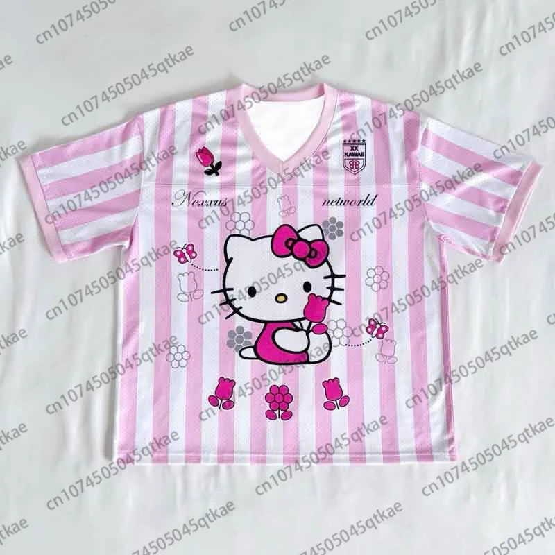 Letnia moda damska Odzież Hello Kitty Koszulka z dekoltem w szpic Kreskówka Odzież sportowa Damska Męska Luźna Casualowa Oddychająca Streetwear Tee Top