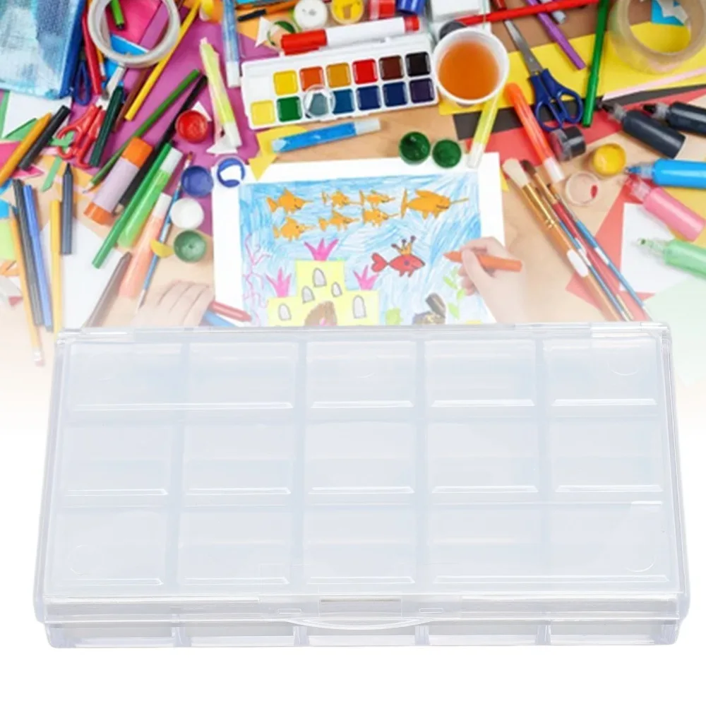 2PCS 15 Grids Paint Box Plastic Portable Paint Storage Case Transparent Craft Storage Tray Watercolor Pigment Storage
