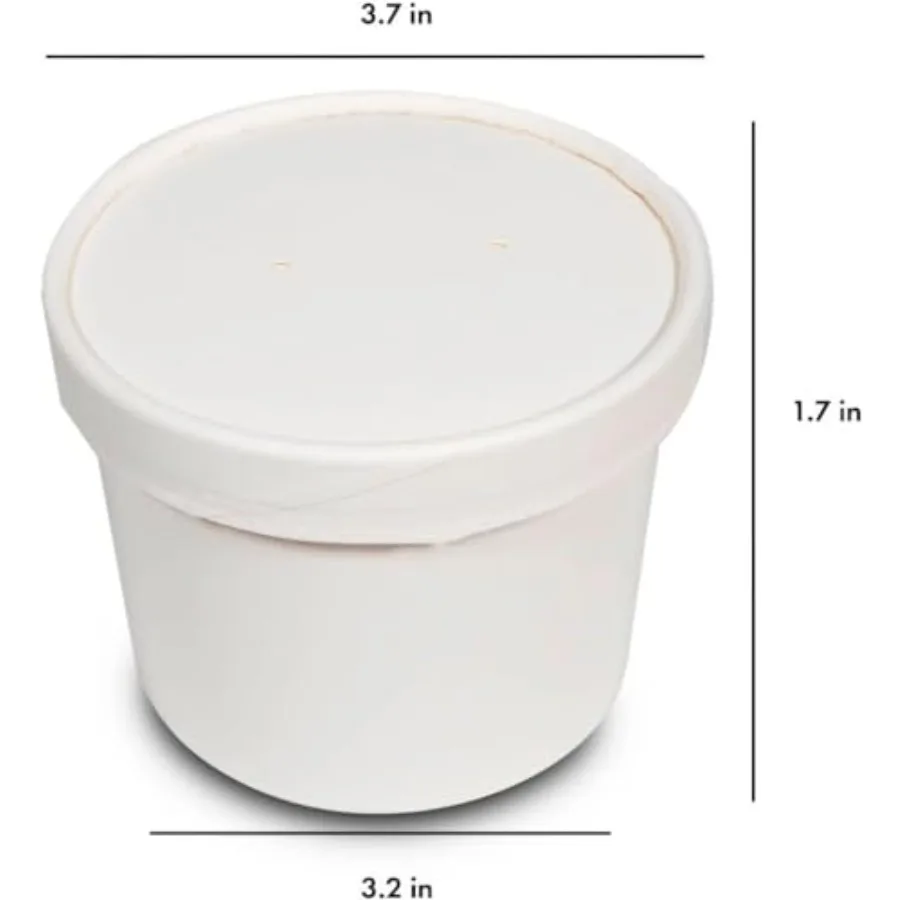 250 Sets White Paper Food Containers With Vented Lids, To Go Hot Soup Bowls, Disposable Ice Cream Cups