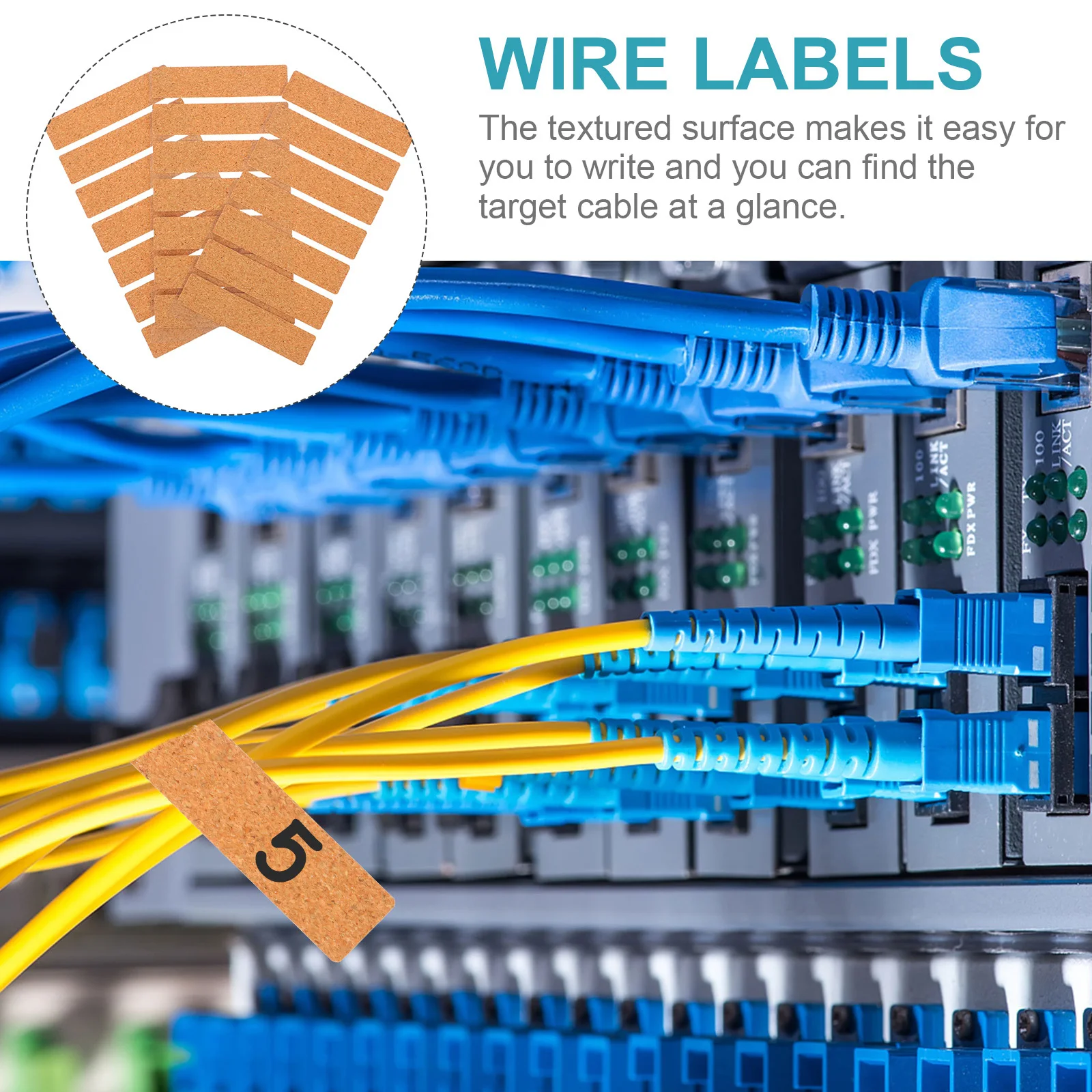 

21Pcs Cork Cable Identification Labels Self Adhesive Cord Tags Waterproof Tear Resistant Wire Labels for Organizing Home Office