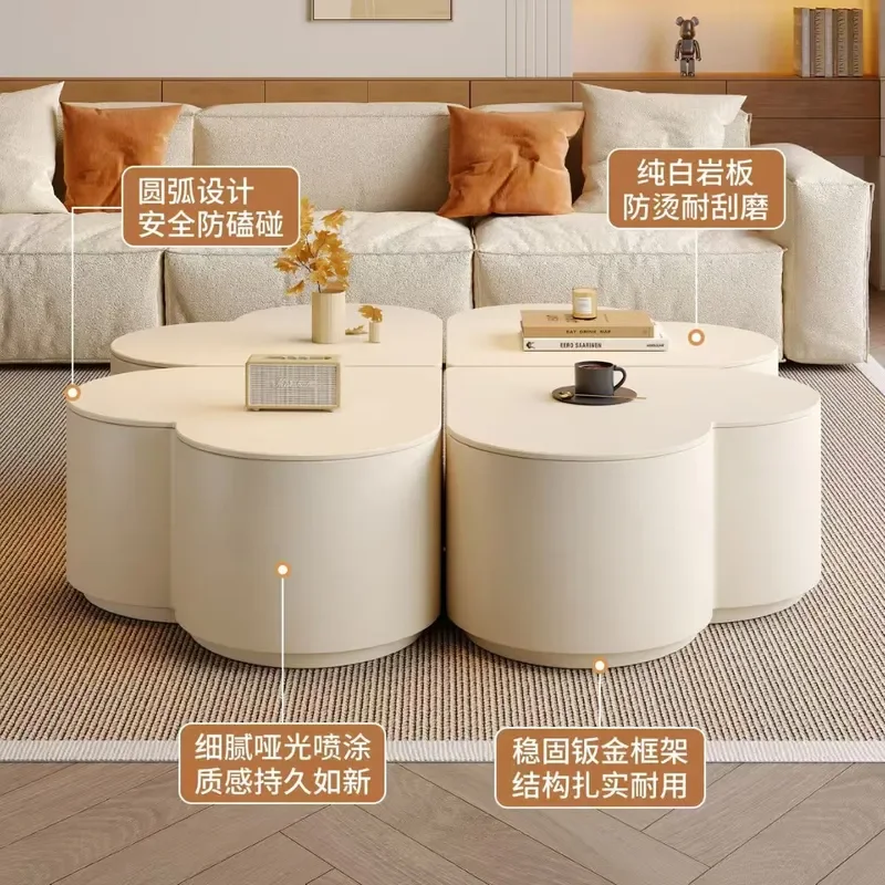 2026 New Rock Slab Coffee Table Cream Style Living Room Small Apartment Creative Modern Simple Four Leaf Clover