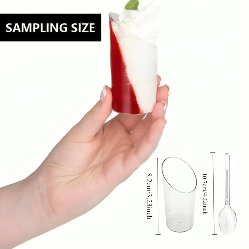 Disposable Dessert Cups Round Slanted Mouth Plastic Yogurt Mousse Cake Birthday Party Appetizer Kitchen Tableware Accessories