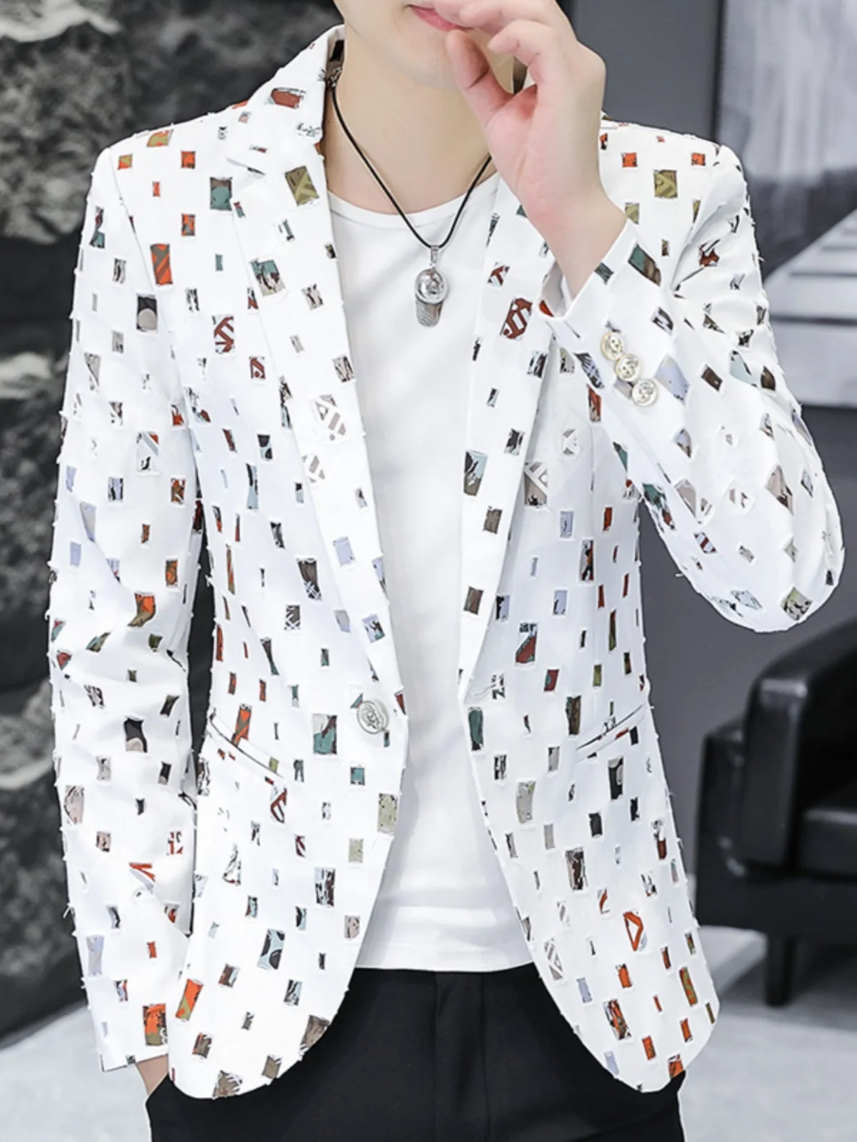 

Повседневный мужской пиджак на одной пуговице, осенняя новинка, молодежный модный пиджак приталенного кроя для молодых мужчин