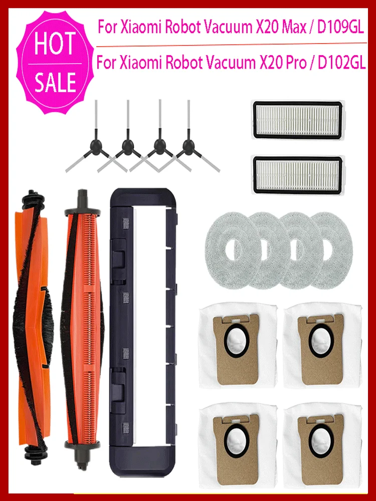 Pièces et accessoires pour aspirateur Robot Xiaomi X20 Pro / D102GL, brosse principale, brosse latérale, filtre Hepa, tissu de vadrouille, sac à poussière de remplacement
