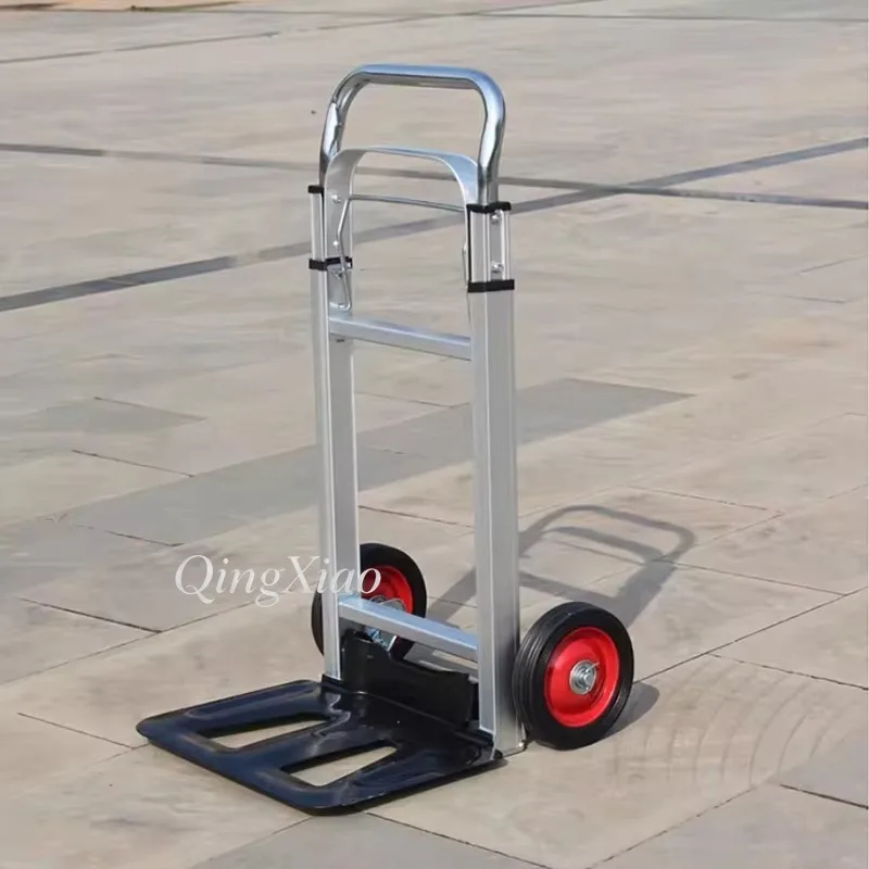 Portable Folding Aluminum Two Wheeled Hand Trolley For Garden Tools Conveyance Warehouse Small Goods Moving Outdoor Supplies Use