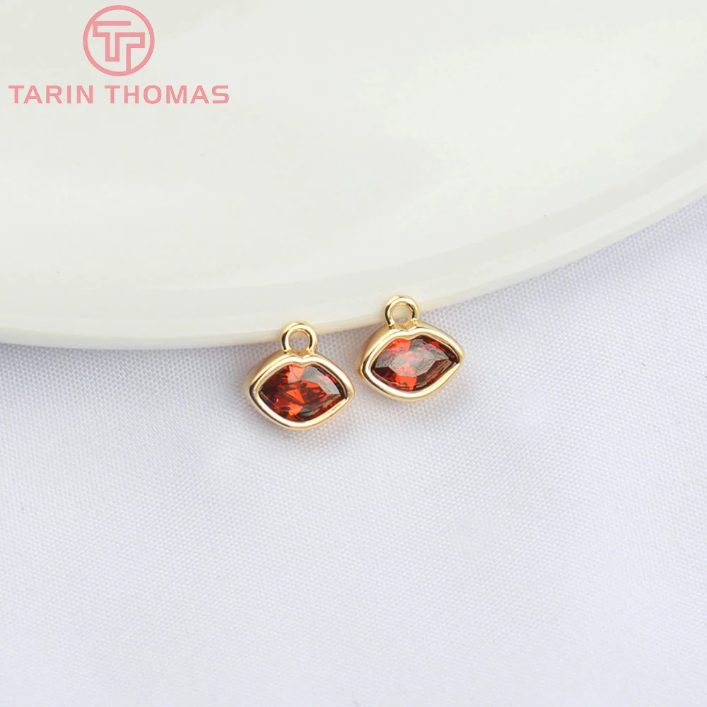(4892) 4PCS 7x5MM 24K Gold Color Brass with Zircon Lips Shape Charms Pendants High Quality DIY Jewelry Making Findings Wholesale