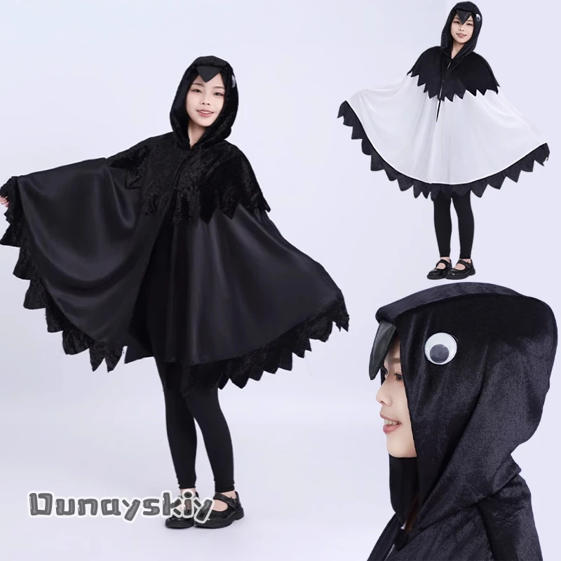 Хэллоуин Темная Ворона Косплей Костюмы Дети Мальчик Девушка Аниме Накидка с Капюшоном Хэллоуин Ролевые Животные Плащ Маскировка 코스프레 Костюмы