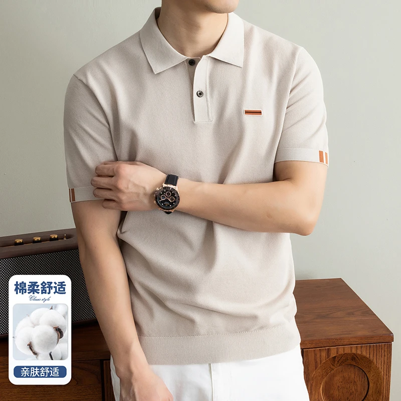 

Мужские модные вязаные поло премиум-класса 2026: летние и весенние дышащие хлопковые трикотажные топы с классическим отложным воротником, короткий рукав