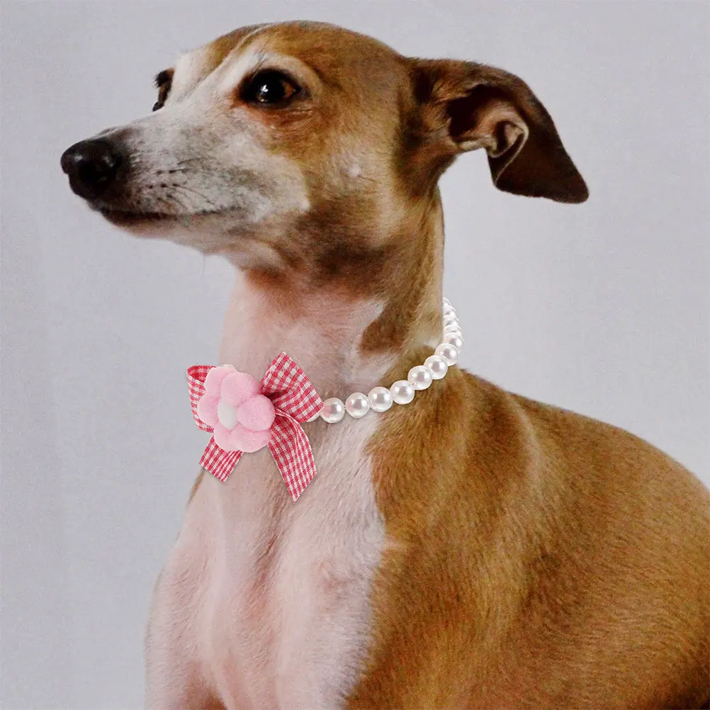 

2Pcs Pet Decorative Collar Beaded Flower Bow Adjustable Cat Dog Wedding Party Puppy Kitten Accessories Necklace