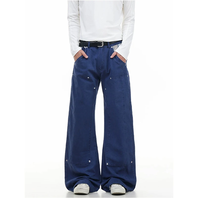 2026 American High Street Patchwork Paris Button Casual Pants Men's Autumn Winter New Style Loose Wide Leg Straight Tube Pants
