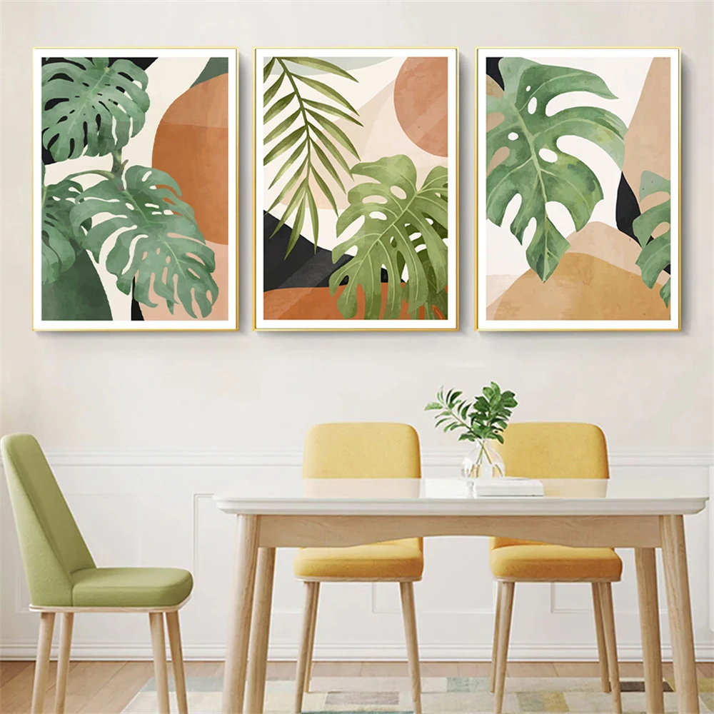 

Abstract Boho Posters Botanical Leaves Canvas Art Painting Monstera Leaf Print Pictures Nordic Wall Poster For Living Room Decor
