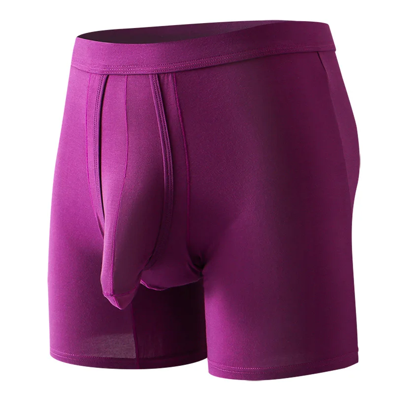 Men Separation Pouch Boxer Briefs Scrotum Support Extended Leg Anti Chafing Rayon Sports Shorts Underwear Breathable Underpants