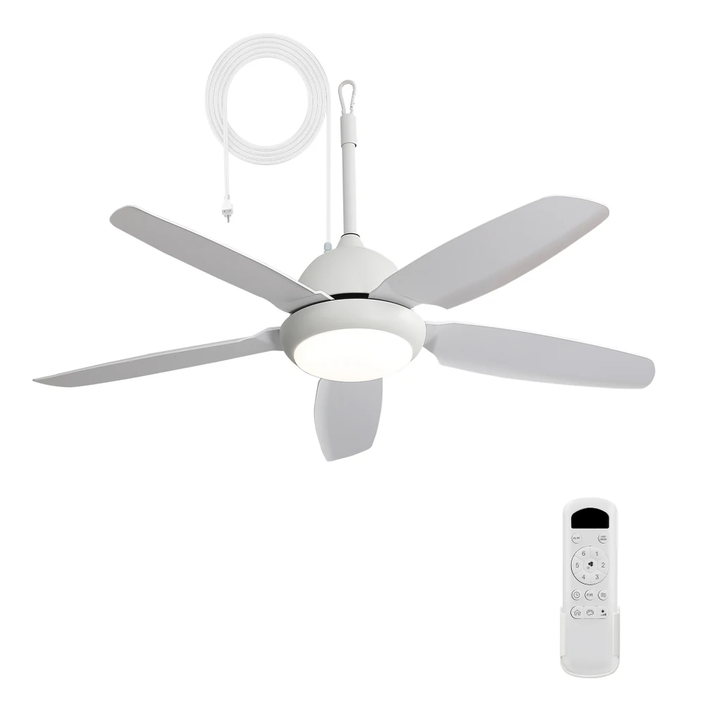 

52-Inch Matte White Ceiling Fan with Light, Dimmable LED with Memory Function, DC Motor, IP65 Rated
