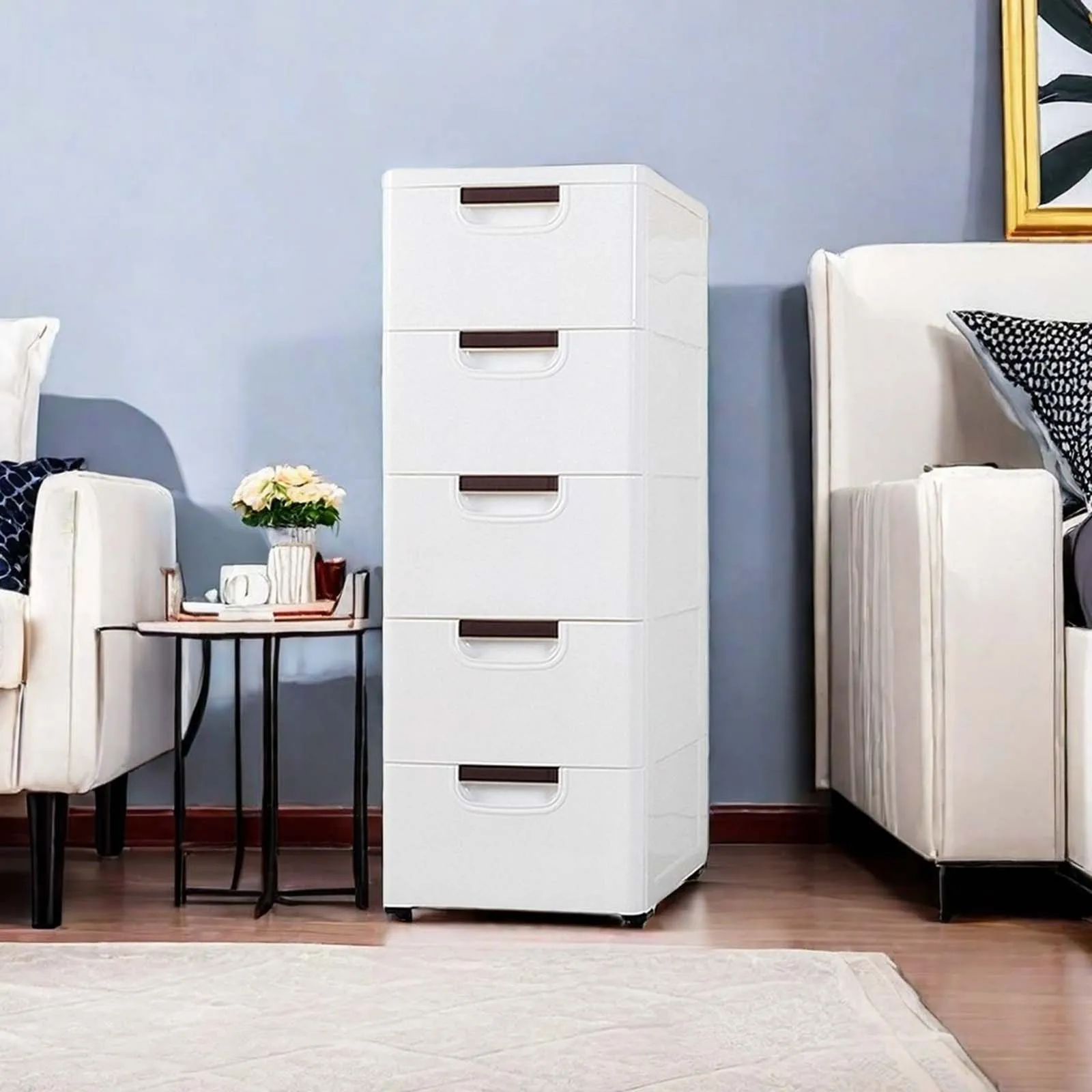 5 Drawer Chest Storage Rolling Cart with Wheels File Organization Stand Shelf Trolley for Home Cabinet Bedroom Closet Office