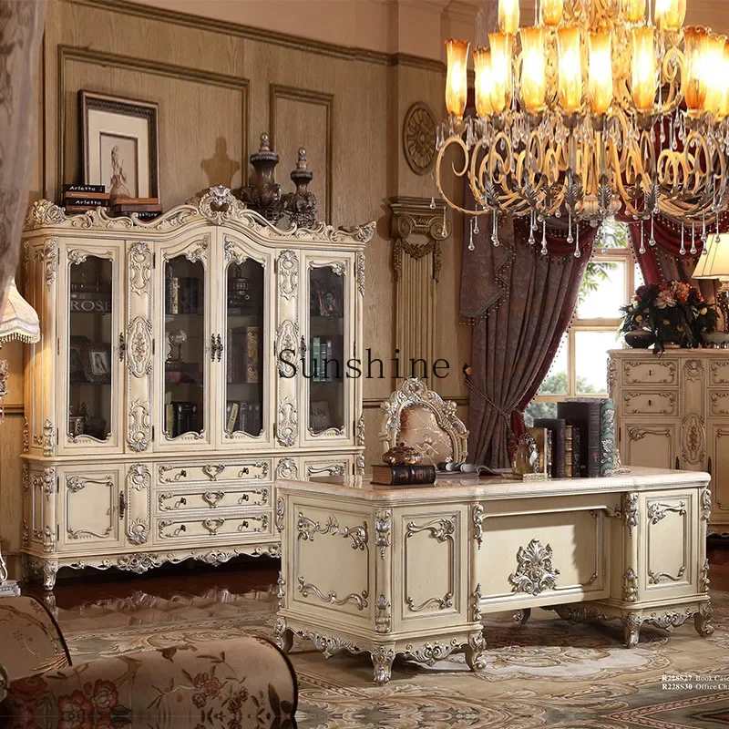 French solid wood desk large luxury writing desk  FT