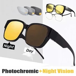 Outside Night Vision Sunglasses for Men Women oversized Square Shades Fit Over Glasses UV Protection Sunglasses for Car Driving