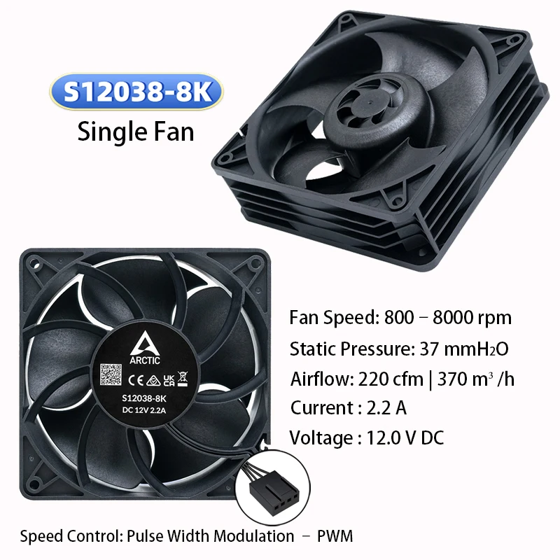 ARCTIC S12038-8K Server Fan, 120x120x38 mm, Speed 800 - 8000 RPM
