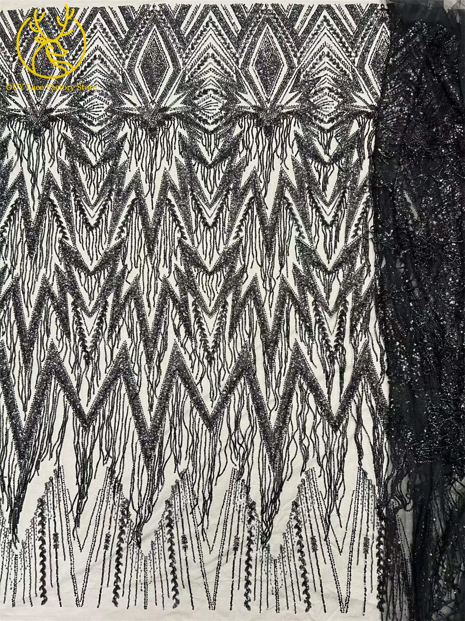 Luxuriöse französische goldene 3D-Hängeperlen-Spitze, hochwertiger afrikanischer Tüll-Pailletten-Spitzenstoff für nigerianische Hochzeitskleider zum Nähen – Detail 21