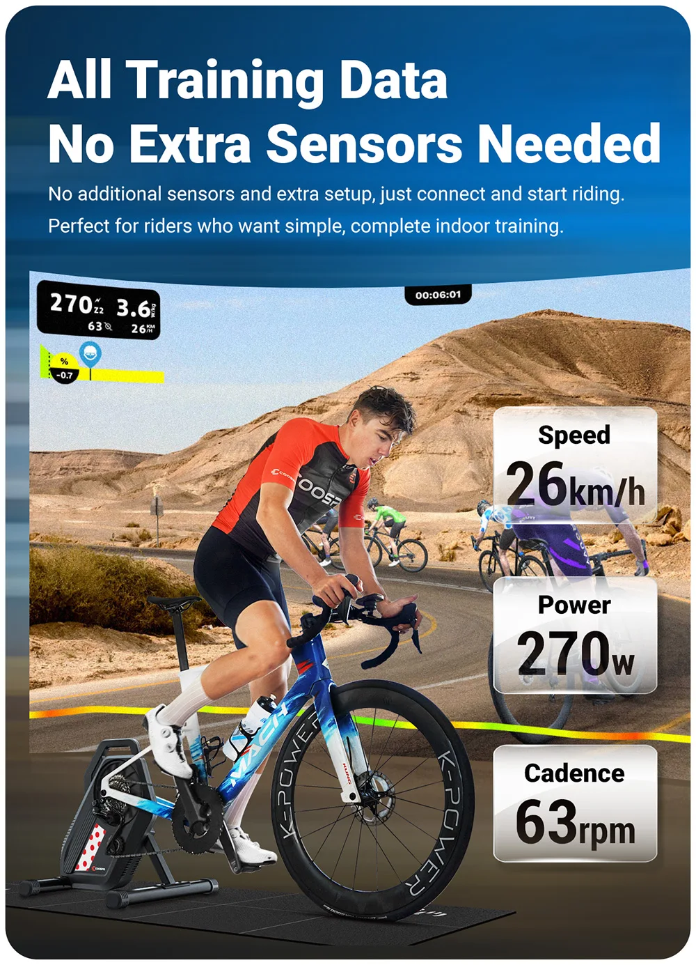 COOSPO T10 Smart Bike Trainer MTB Rennrad Heimtrainer mit Integriertem Leistungsmesser BLE5.0 ANT+ 2200W Indoor-Cycling – Detail 3