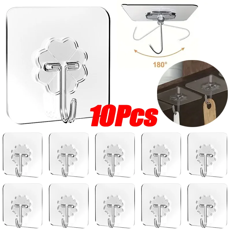 10/50pc Transparent Self Adhesive Wall Hooks Multi-Purpose Wall Hook Key Holder Towel Holder For Kitchen Bathroom Accessories