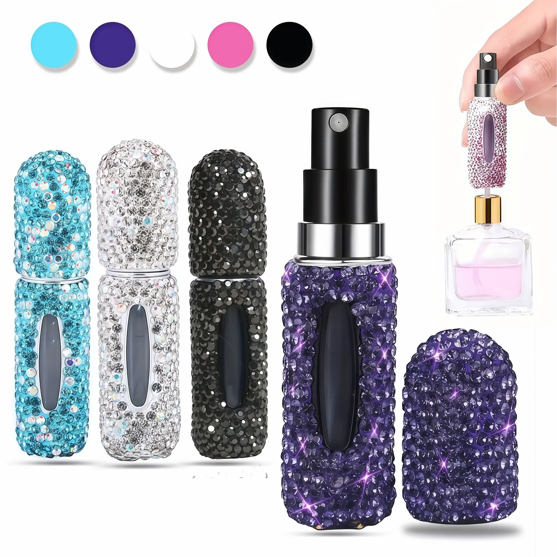 

5ml Portable Mini Bling Perfume Spray Bottle Rhinestone Perfume Travel Empty Refillable Perfume Atomizer Bottle Spray Dispensers