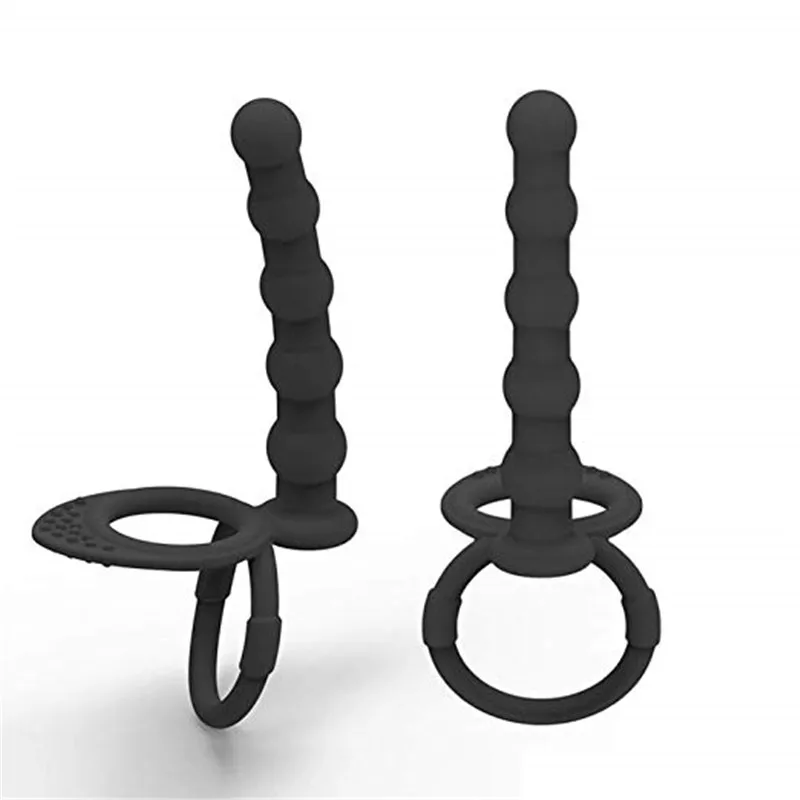 Double Penetration Dildo Rings Strap On Penis Delayed Ejaculation Anal Beads Butt Anus Vaginal Massager Sex Toys For Men Couples