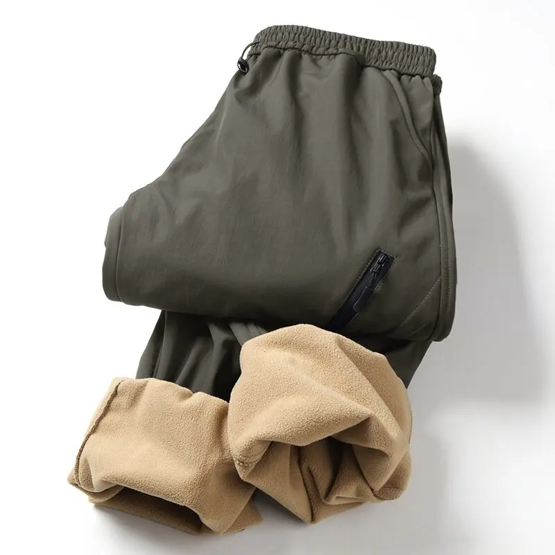 2024 Autumn and Winter New Fashion Solid Color Waterproof and Fleece Thick Warm Sports Pants Men's Casual Large Size Pants M-3XL