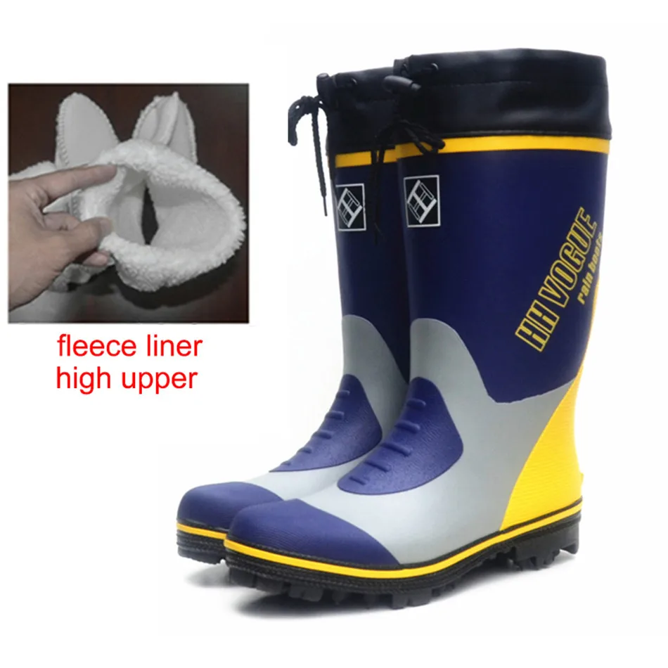 High Upper Rubber Rain Boots Men's Fleece Liner Warm Fishing Waterproof Shoes Anti-slip Wear-resistant Upstream Shoes 38-46 Size