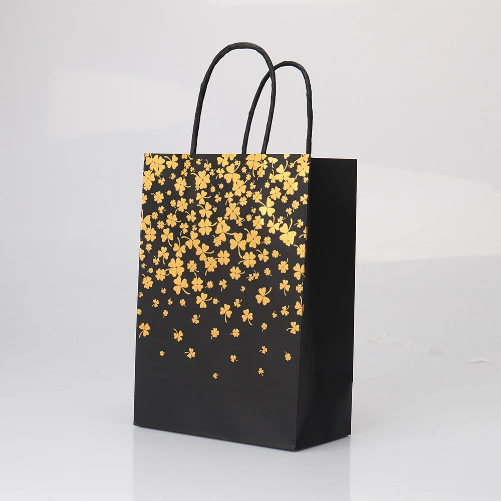 4pcs Foil Paper Bag Black Bronzing Hand-held Gold Star Cardboard Bag Paper Golden Quicksand Rope Gift Bag