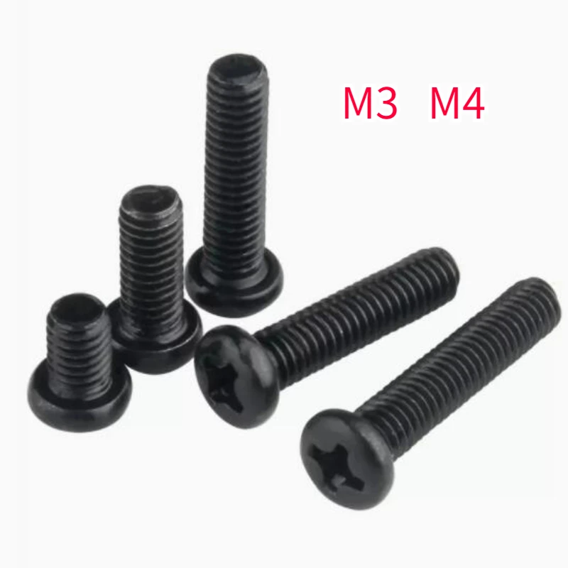 

5-50pcs M3 M4 304 Stainless Steel Phillips Lengthen Bolts Round Head Black Cross Pan Head Screws Thread Length 3-100mm