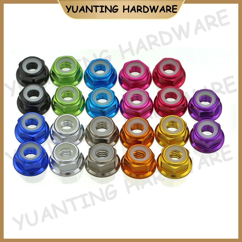 Yiqianyuan M2 ถึง M8 6 # -32 8 # -32 UNC อลูมิเนียมอัลลอยด์ไนลอนใส่ Self-locking FLANGE NUTS Multi-สี RC รถอุปกรณ์เสริม