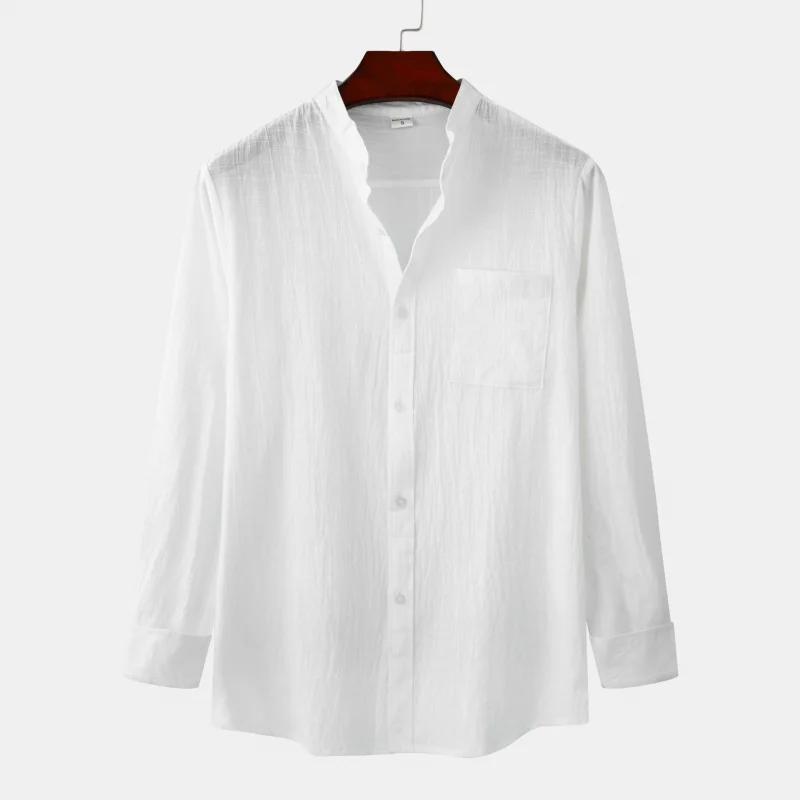 SZYL-Men's Cotton and Linen Long Sleeve Shirt, Slim, Monochromatic, Casual, Spring, Summer, New, Wholesale