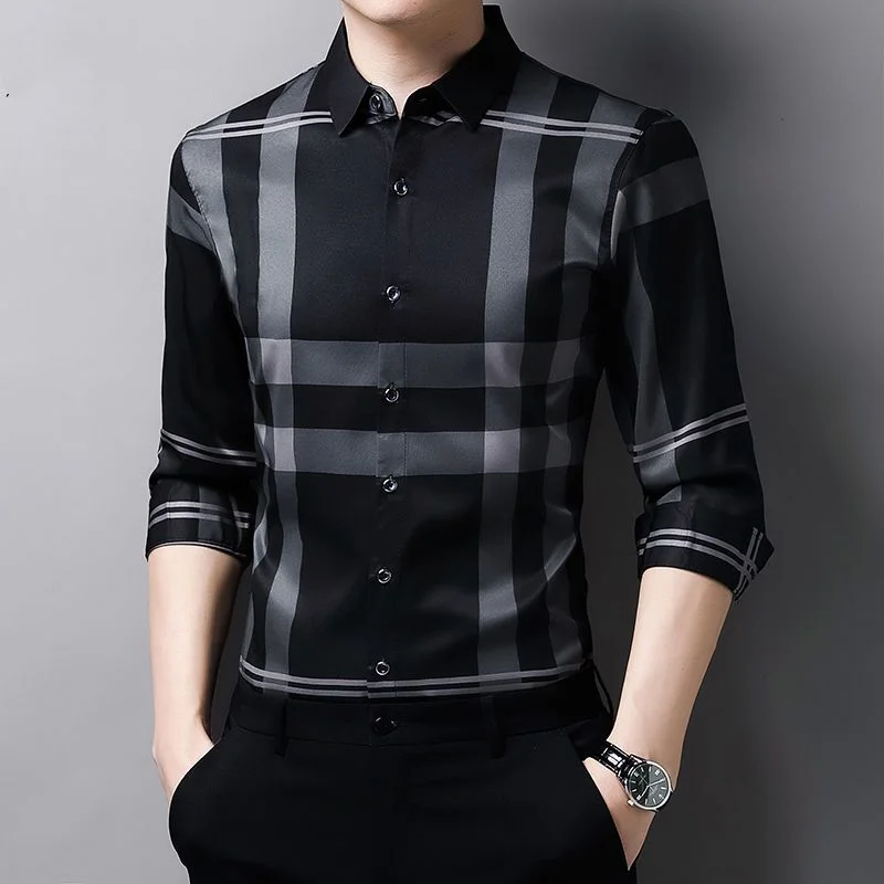 

2023 Men's Clothing Capable Printing Business Casual Spring Autumn Thin Long Sleeve Buttons Tops Formal Casual Temperament Men