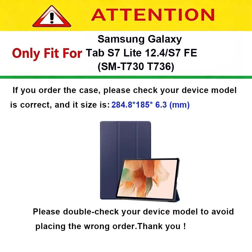 Case for Samsung Galaxy Tab S7 Lite 12.4/S7 FE (T730/T736) Tablet, Tri-fold Flip Folio Slim Durable Portable Protective Sleeve
