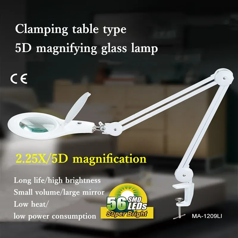 

Adjustabale 5D(2.25X) Magnifying Lamp Desktop Clip-on Magnifier Light 9W LED Wide-Angle Magnifier Work Industrial Table Lamp